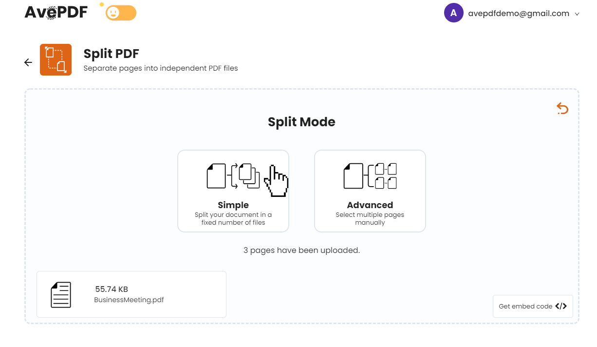 Split PDF AvePDF